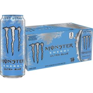 Monster Energy Ultra Variety Pack, PKZSD, Sugar Free Energy Drink, 16 Ounce | Pack of 15(Ultra Blue)