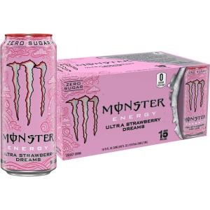 Monster Energy Ultra Variety Pack, PKZSD, Sugar Free Energy Drink, 16 Ounce | Pack of 15(Ultra Strawberry Dreams)
