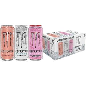 Monster Energy Ultra Variety Pack, PKZSD, Sugar Free Energy Drink, 16 Ounce | Pack of 15(Zero Ultra  Strawberry Dreams  Peachy Keen)