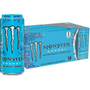 Monster Energy Ultra Blue Hawaiian, Sugar Free Energy Drink, 16 Ounce (Pack of 15)