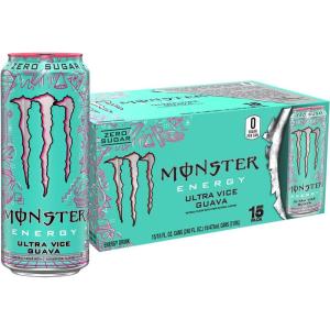 Monster Energy Ultra Vice Guava, Sugar Free Energy Drink, 16 Ounce (Pack of 15)