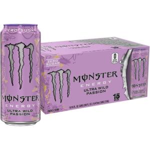 Monster Energy Ultra Wild Passion, Sugar Free Energy Drink, 16 Ounce (Pack of 15)