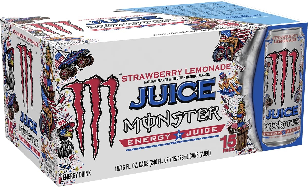 image:imageMonster Energy Juice Strawberry Lemonade Energy Juice Energy Drink 16 Ounce Pack of 15