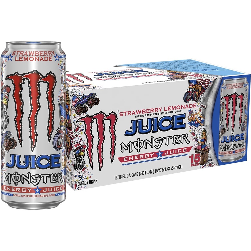 image:imageMonster Energy Juice Strawberry Lemonade Energy Juice Energy Drink 16 Ounce Pack of 15